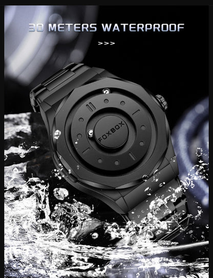 FOXBOX Creative Scrolling Pointer Magnetic Force Men's Quartz Wristwatches Outdoor Sports Waterproof Watch Men Relogio Masculino