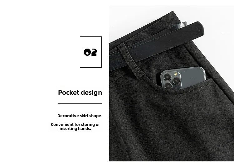 Grey High-waisted A- line Skirt Half Dress Petite Long Dress Autumn/winter For Women Side Slit Workwear