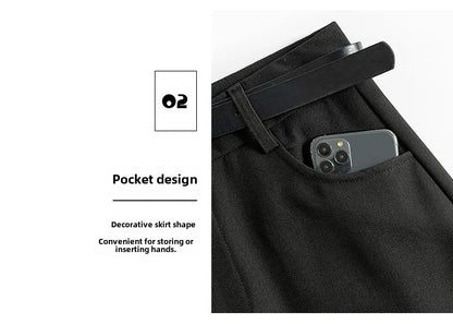 Grey High-waisted A- line Skirt Half Dress Petite Long Dress Autumn/winter For Women Side Slit Workwear