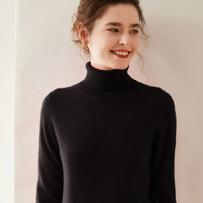 Suéter de Cashmere Feminino Gola Alta Manga Comprida Pulôver de Malha 100% Cashmere Puro Suéter Básico Versão Coreana Top Feminino