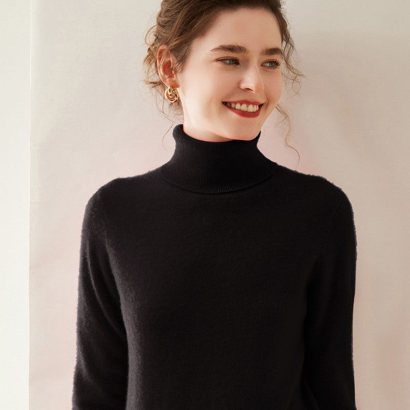 Suéter de Cashmere Feminino Gola Alta Manga Comprida Pulôver de Malha 100% Cashmere Puro Suéter Básico Versão Coreana Top Feminino