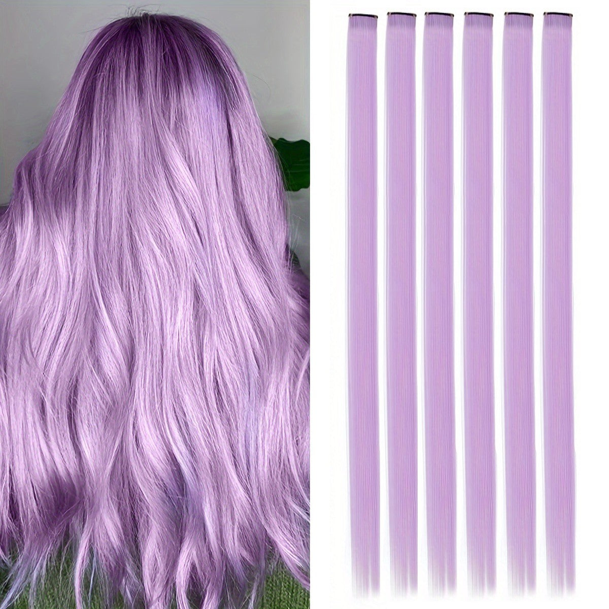 6 Pcs Clip Extensions, 24 Inch Colored Hair Extensions Party Highlights Long Straight Synthetic Hairpieces for Women Kids Girl