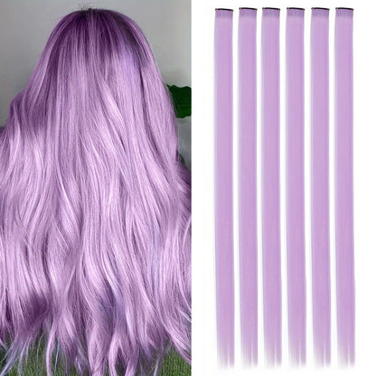 6 Pcs Clip Extensions, 24 Inch Colored Hair Extensions Party Highlights Long Straight Synthetic Hairpieces for Women Kids Girl