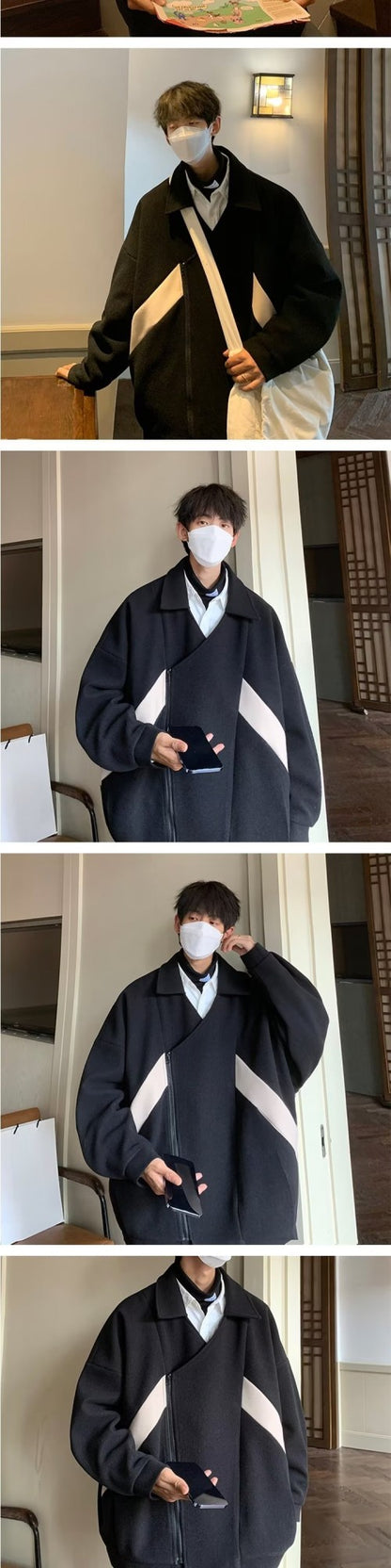 Commuting style Harajuku Cropped Overcoat Vintage British Style Men's Autumn Winter High Street Fashion Style Jacket Fashion