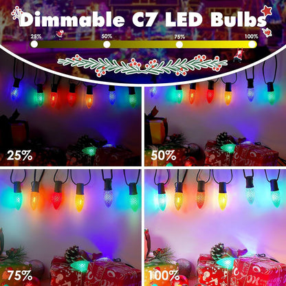 50FT C7 Shatterproof String Lights RGB Dimmable Faceted Strawberry Led Bulbs Connectable Outdoor Fairy Light Party Holiday Decor