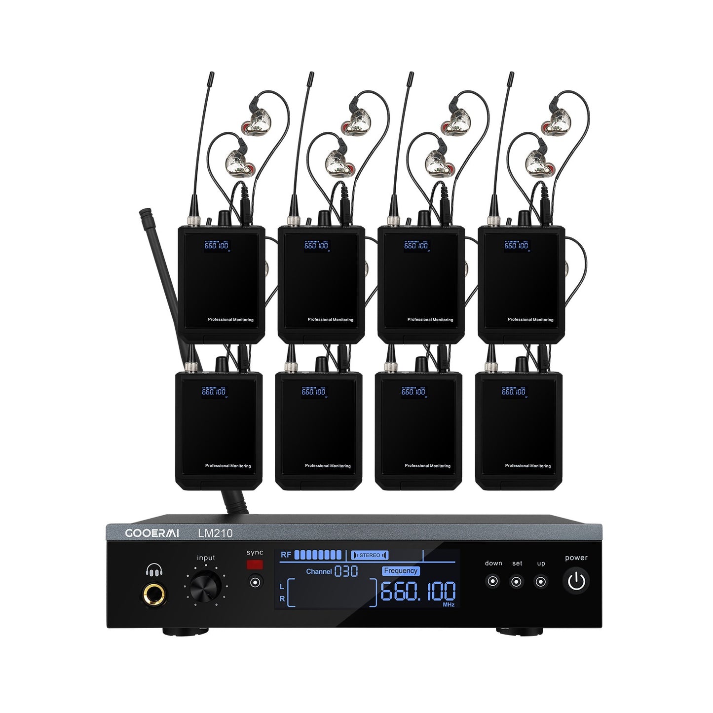 Sistema Sem Fio de Monitoramento Intra-Auricular UHF Gooermi LM210 Canal Estéreo Com Múltiplos Transmissores Para Pequenos Concertos e Home Theater