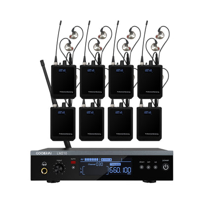 Sistema Sem Fio de Monitoramento Intra-Auricular UHF Gooermi LM210 Canal Estéreo Com Múltiplos Transmissores Para Pequenos Concertos e Home Theater