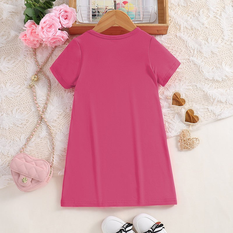 Girls Summer Thin Fashion Casual Dress Love Leopard Print Short Sleeve Round Neck Knitted Skirt Children's Minimalist Clothing