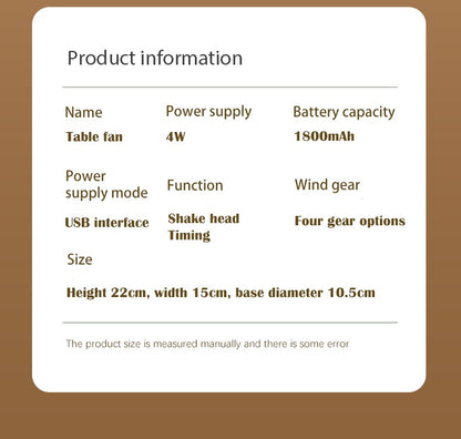 Mini Oscillating Fan, Portable Battery-Operated Table Fan with 4 Speed Levels, 6-inch Desk fan with Timer