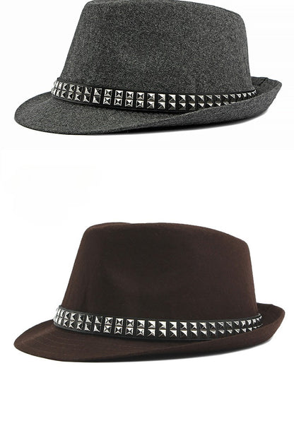 British Retro Jazz Hat Men's Autumn New Black Gentleman Hat Hip-hop Rivet Top Hat Women's Performance Hats