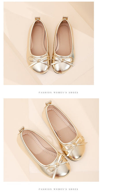 Elegant Girls Shoes Metal Colored Princess Casual Flats Soft Mary Jane Shoe Children Gold Silver Classic Ballet Flats Shoe 26-37