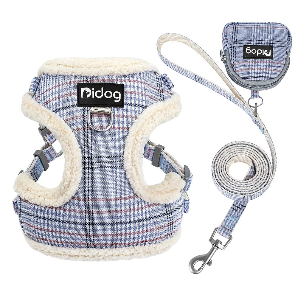 Conjunto de Coleira e Peitoral Respirável para Cães Peitoral de Pele para Cães Quente de Inverno Colete Corda para Passeio de Animais com Saco de Lixo para Cães Pequenos e Médios