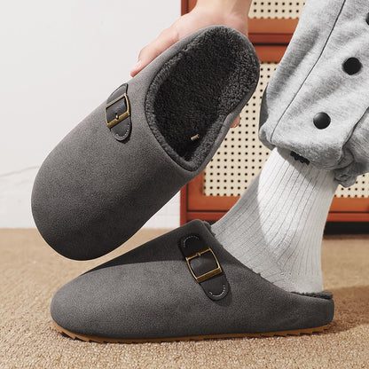 2025 New Unisex Winter Home Slippers Fashion Buckle Design Warm Fleece Lined Non - Slip Indoor Comfort Slippers New Arrival