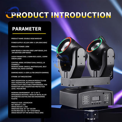 New Double Head Moving Head Beam Light With Aperture Remote Control DMX512 DJ Disco Bar Christmas Birthday Party Effect Light