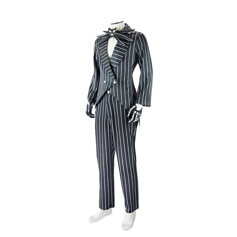 Anime Jack Skelington Black White Striped Cosplay Costume Men Retro Tailcoat Woman Dress Christmas Night Halloween Party Outfit