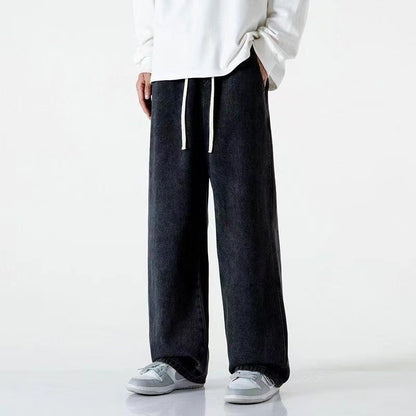 Calça Jeans Masculina Coreana Versão Estudantil Casual Calça Reta Solta Perna Larga Jeans Preto Cinza Azul Jeans Baggy