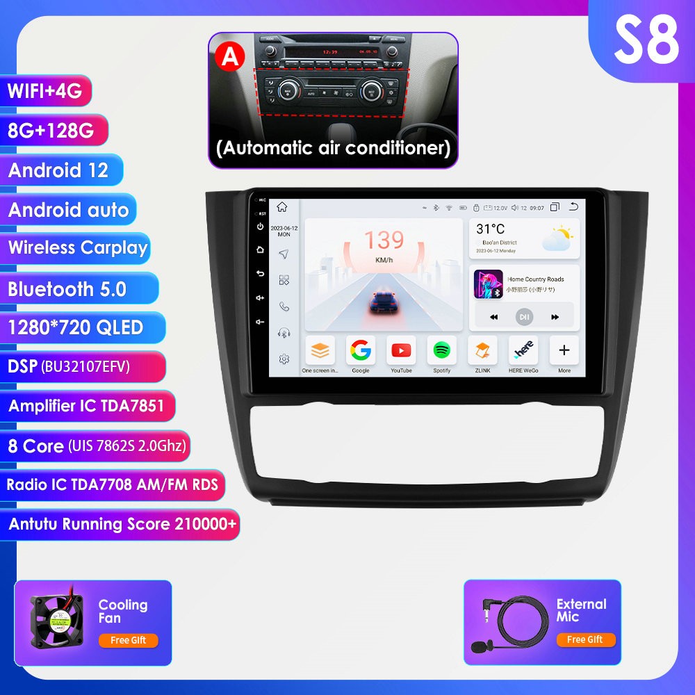 Carplay 4G Android 13 Car Radio for BMW 1 Series E81 E82 E87 E88 AT MT Auto Manual Multimedia Player Nav GPS 2Din Stereo DSP RDS