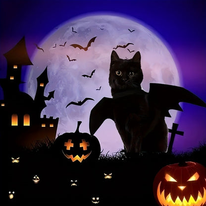 Asas de Morcego Pretas Ajustáveis, Fantasia de Halloween para Pets em Poliéster Macio, Perfeito para Gatos, Ideal para Brincadeiras de Interpretação e Diversão à Fantasia