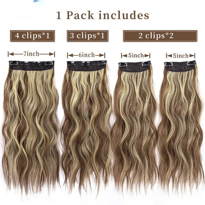 Kit 4 Peças Aplique Tic Tac Cabelo Sintético 20 Polegadas Cacheado Longo Grosso Para Mulheres Cabeça Inteira extensões de cabelo sintéticas