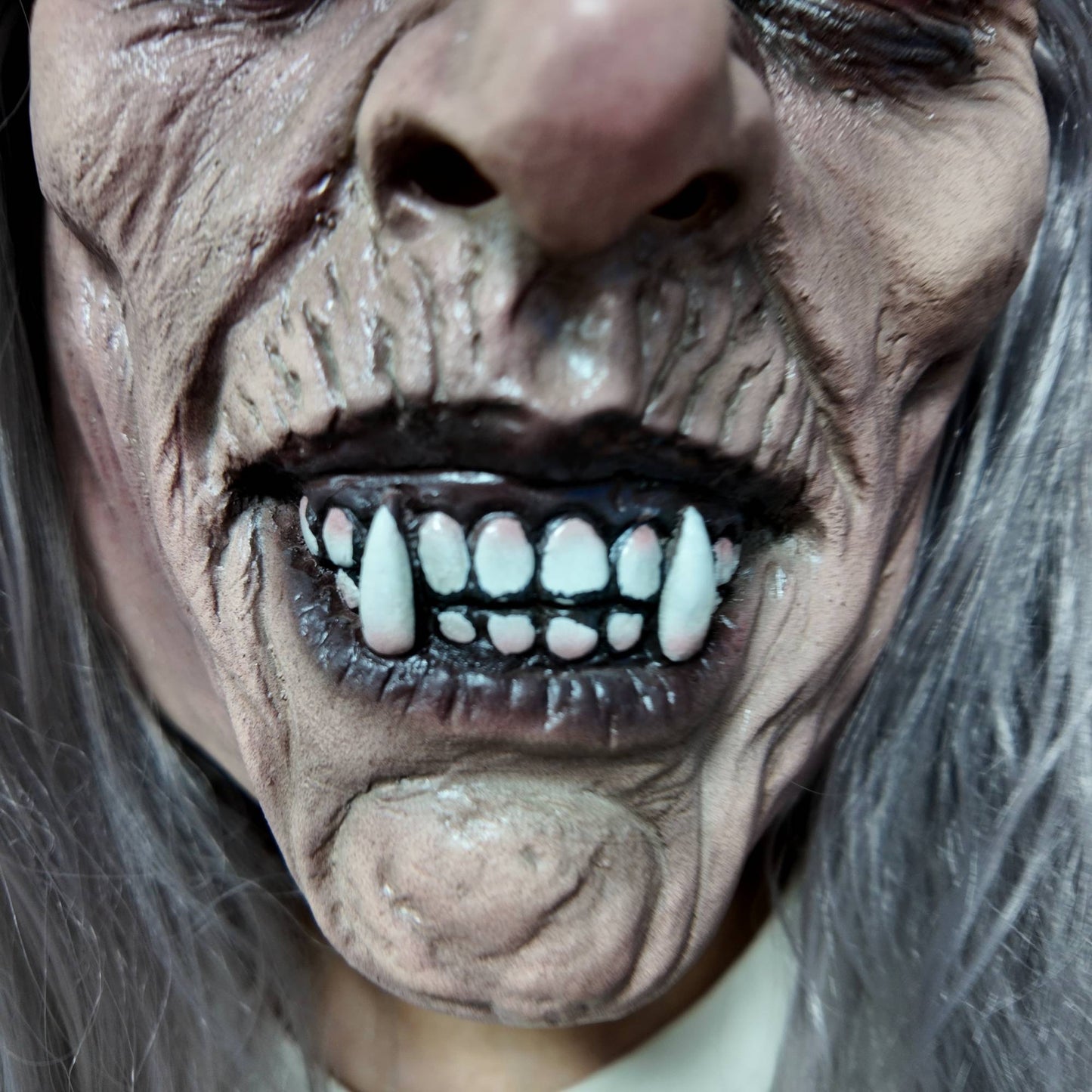 Scary Old Demon Latex Mask Full Head Long Gray Hair Horror Monster Halloween Cosplay Party Prop