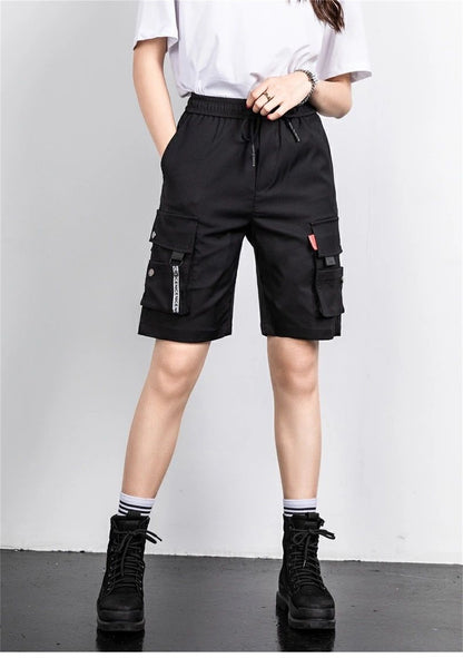 2025 Y2K Cargo Shorts Women Harajuku Black Oversized Wide Leg Shorts Summer Streetwear Fashion High Waist Baggy Short Pants New
