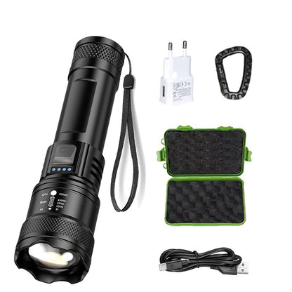 Lanterna Super Brilhante P50 Recarregável USB LED de Longo Alcance Tática À Prova D'Água para Acampamento Pesca Emergência