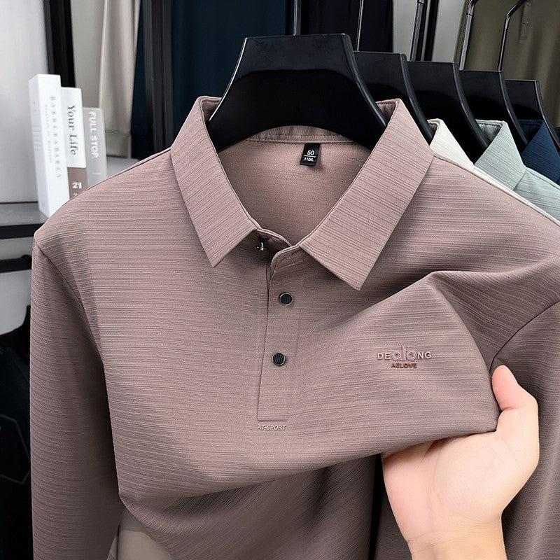 Men's Long sleeved T-shirt 2025 Spring and Autumn New Style Middle aged Collar Loose Polo Top