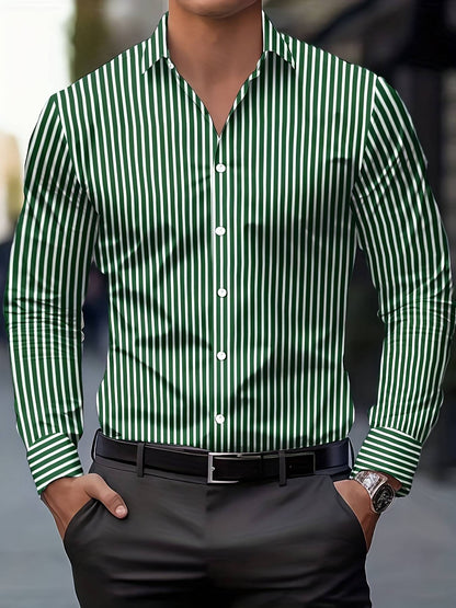 Men's Business Casual Shirt-Button-Up Long Sleeve Formal & Everyday Office Shirt Horizontal Stripes -Seasonal Fashion