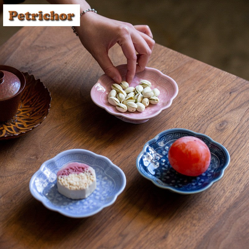 Chinese Style High Leg Fruit Dishes Ancient Pastry Plate Fruit Plate Appetizer Serving Platter Household Plates For Food Craft