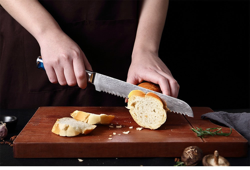 XITUO Kitchen Knives Set Damascus Steel VG10 Chef Knife Cleaver Paring Bread Knife Blue Resin Stabilised Wood Handle 1-7PCS set