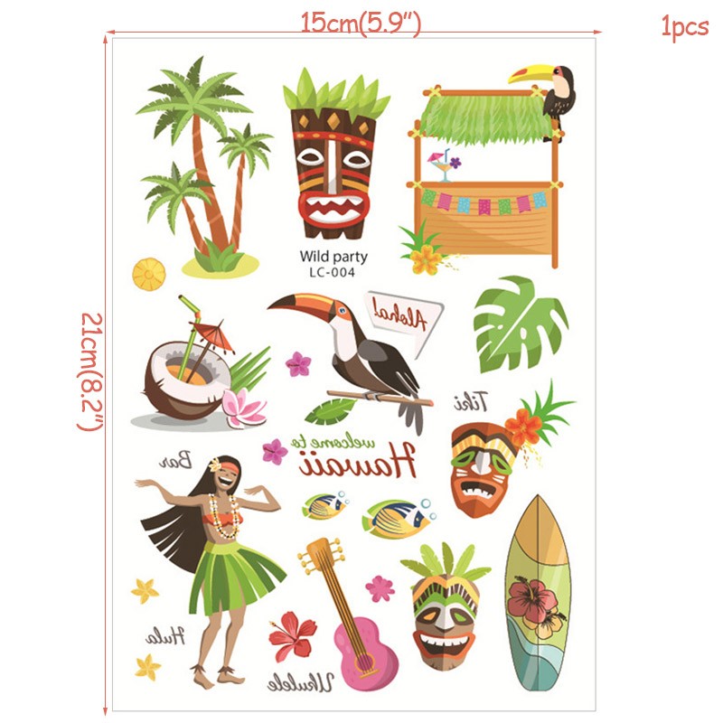 Hawaiian Beach Party Aloha Temporary Tattoo Sticker Waterproof Tropical Flamingo Party Luau Summer Beach Birthday Decorations