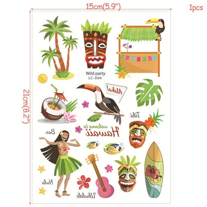 Hawaiian Beach Party Aloha Temporary Tattoo Sticker Waterproof Tropical Flamingo Party Luau Summer Beach Birthday Decorations