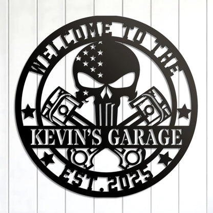 Custom Motorcycle Skull Metal Sign, Personalized Garage Sign, Motorcycle Handlebar Sign, Garage Decor, Gift for Dad Husband