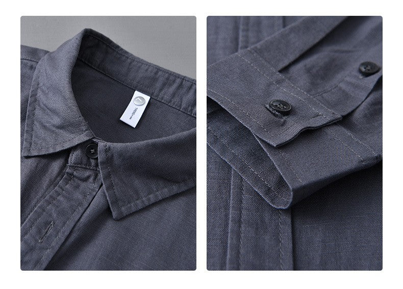 Men's Cotton-Linen Long Sleeve Shirt – Lightweight, Breathable, Vintage-Inspired Business Casual Shirt for Spring/Summer Fashion