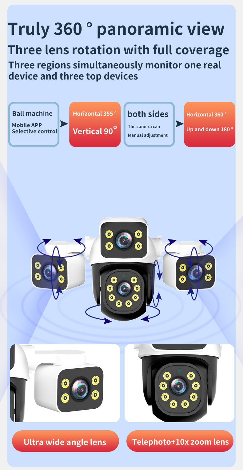 IPC360 Home 6K UHD Outdoor WiFi IP Camera 12MP Triple Lens with AI Human Detection 4K Auto Tracking for CCTV Security Monitoring