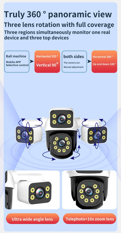 IPC360 Home 6K UHD Outdoor WiFi IP Camera 12MP Triple Lens with AI Human Detection 4K Auto Tracking for CCTV Security Monitoring