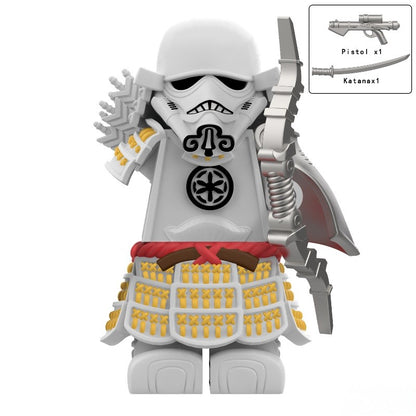 Armadura de Storm Samurai Trooper Soldado Branco Articulado DY325 com Armas (Pistola e Katana) - DY Minifigs