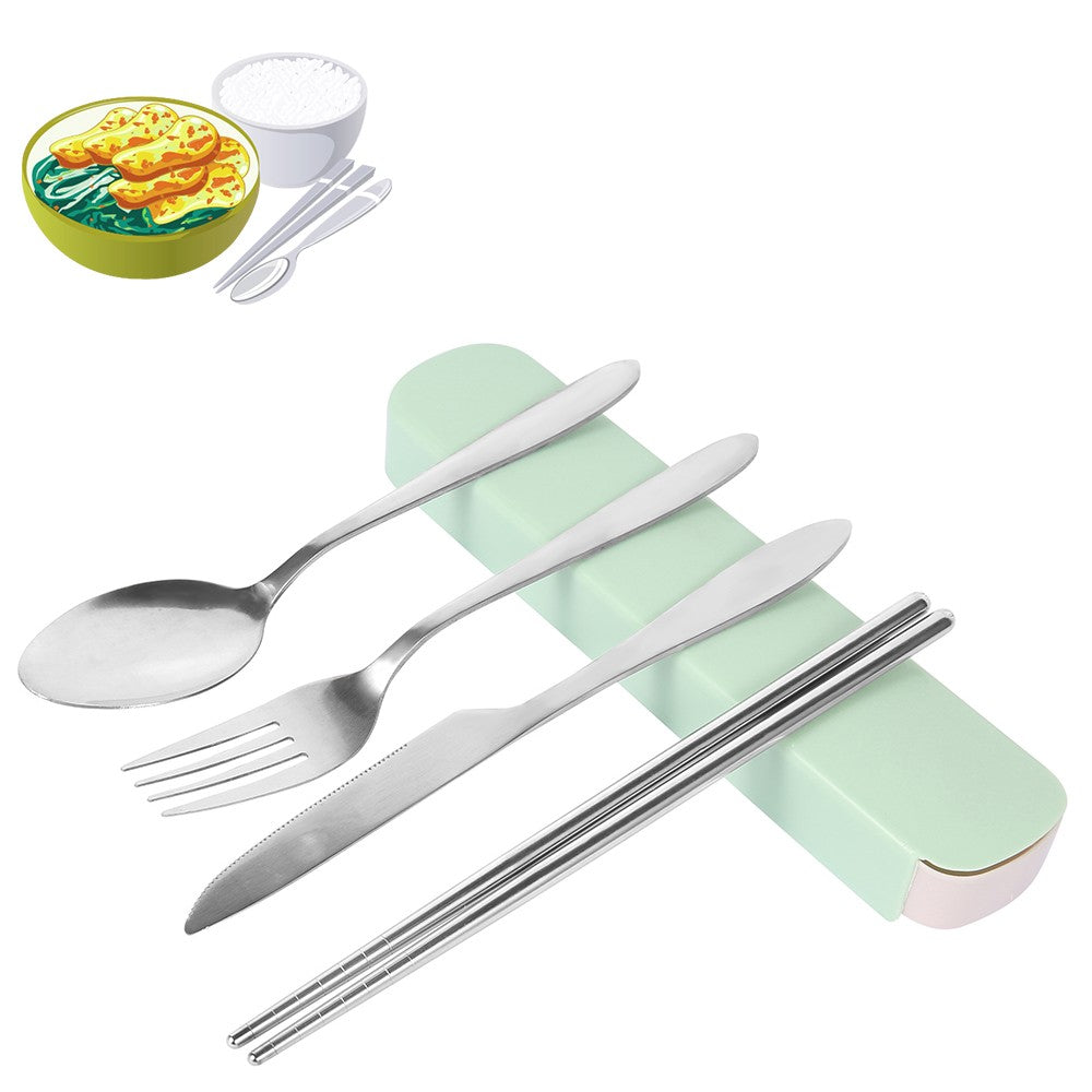 Conjunto de Talheres Portátil de Aço Inoxidável 4 Peças com Estojo para Marmita Reutilizável para Viagem e Acampamento
