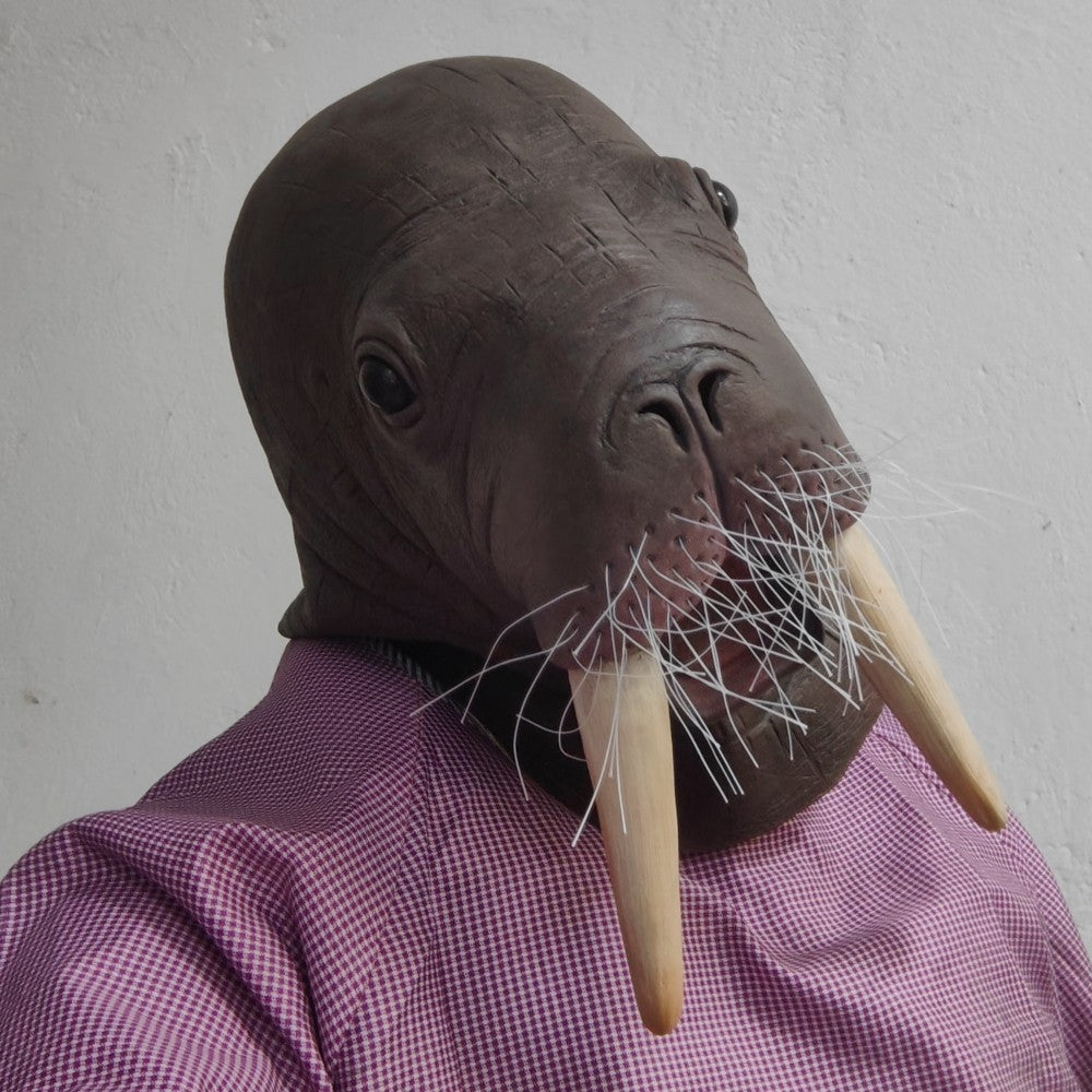 Realistic Walrus Latex Full Head Mask Adult Role Play Sea Creature Head Cover Animal Mask Halloween Cosplay Party Costume Props