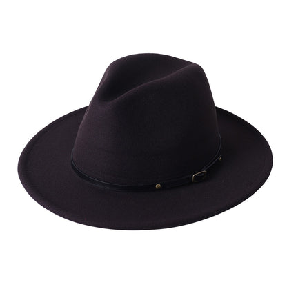 Fedora hat jazz hat men and women classic black leather belt Fedora Panama women autumn and winter Panama hat wholesale