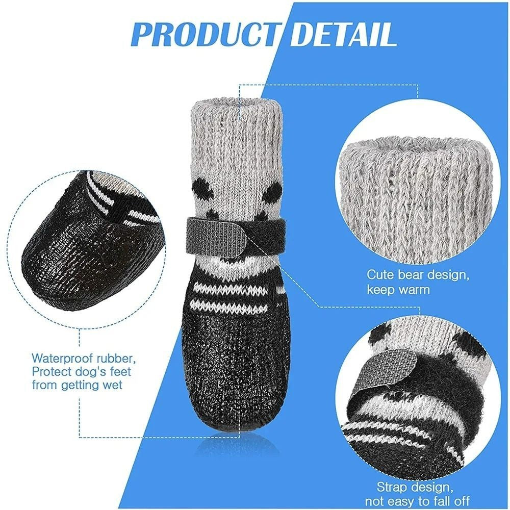 Outono Inverno Cão de Estimação Sapatos Meias Impermeáveis Gatos Cães Meias de Borracha Antiderrapantes Cão Botas de Chuva Neve Meias de Tricô Quentes para Cães