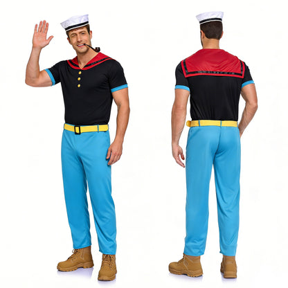 Classic Cartoon Popeye the Sailor Cosplay Costume With Hat Funny RolePlay Outfits For Men WOman Takerlama