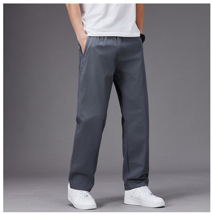 Calças Casuais Grandes Masculinas Cintura Elástica Perna Reta Ajustada Calças de Verão Masculinas Soltas de Algodão Roupa de Trabalho Plus Size Grande 6XL Cáqui Claro