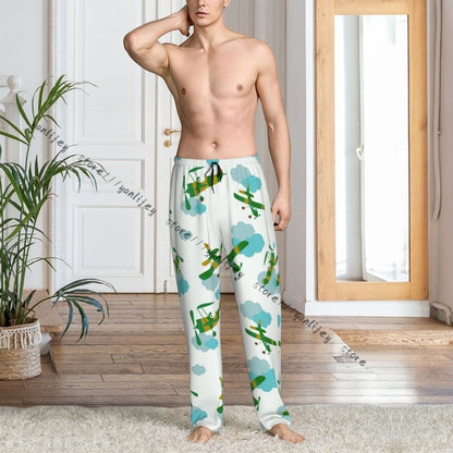 Men Sleep Bottoms Male Lounge Trousers Men's Airplanes And Clouds Pajama Pants
