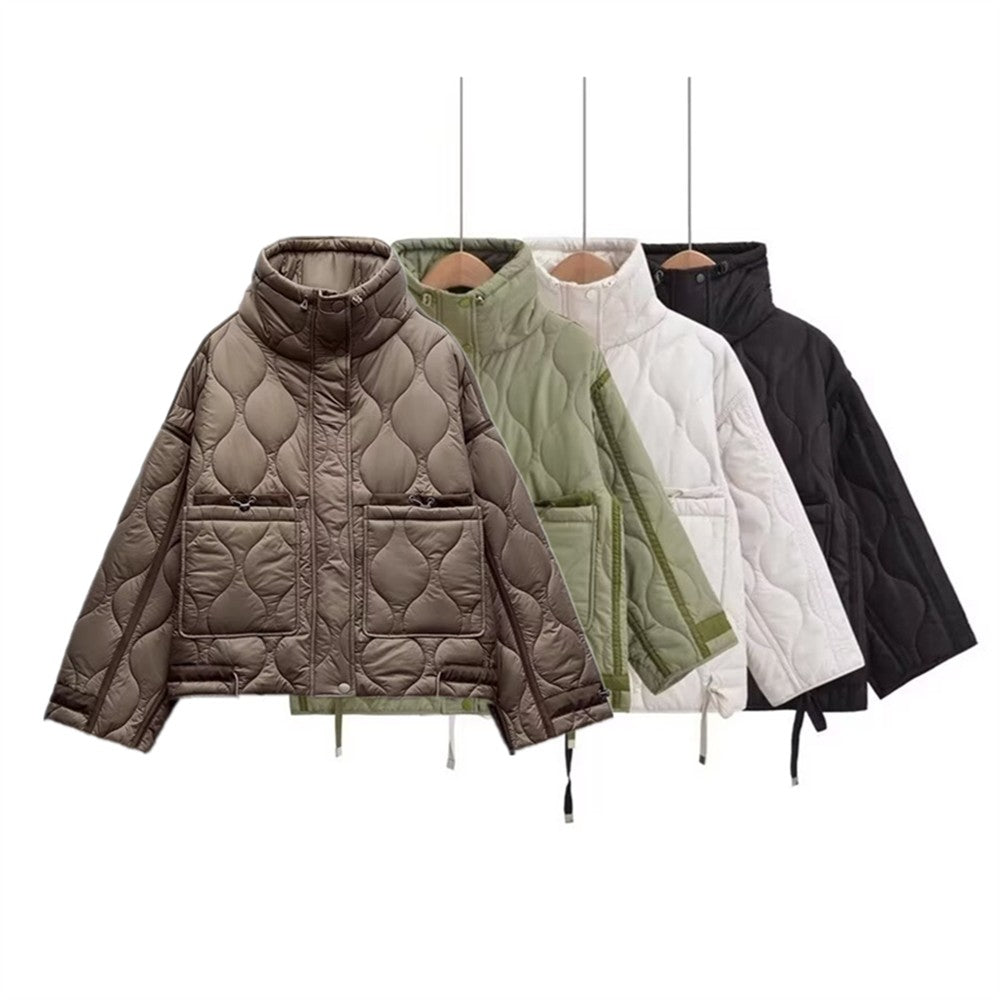 PB&ZA2024 Winter New Women's Clothing Style Simple  Loose  Warm  Windproof  Stand up Collar  Lightweight Cotton Jacket