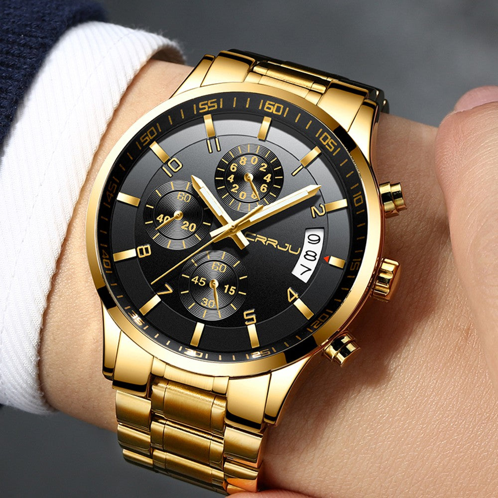 CRRJU Men Quartz Wristwatches Luxury Brand Sporty Chronograph Watches with 316 Stainless Steel Luminous Hands Male Clock Red