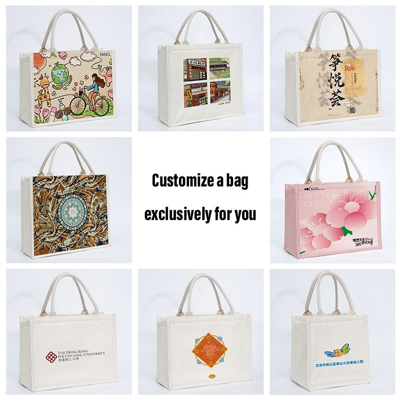 10pcs White Canvas Bags Custom Wedding Party Gift Tote Bags DIY Shopping Bags Large Capacity Tote Bags Custom Printed Logo