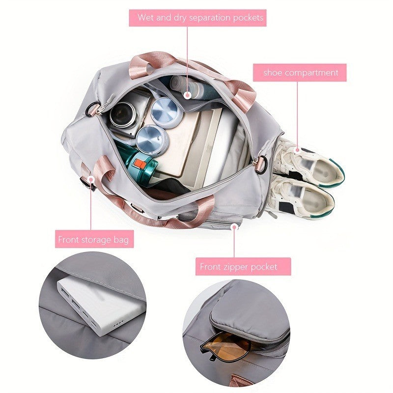 Women's Durable Nylon Sports Gym Bag with Shoe Compartment - Multifunctional Fitness Duffle for Yoga, Travel & Weekend Trips