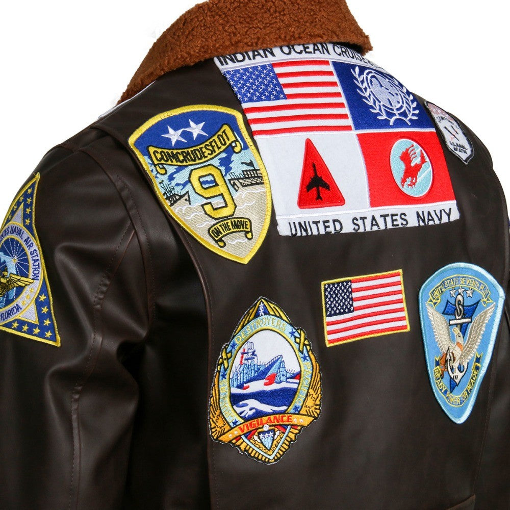 Aviator Pilot PU Leather Jacket Top Gun Men's Maverick Brown Winter Jacket Air Force Collar Coat Halloween Cosplay Outfits