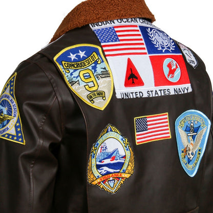Aviator Pilot PU Leather Jacket Top Gun Men's Maverick Brown Winter Jacket Air Force Collar Coat Halloween Cosplay Outfits